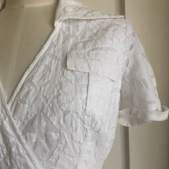 DVF WHITE COTTON APPLIQUE FAUX WRAP "TAFT" DRESS - Picture 6 of 9